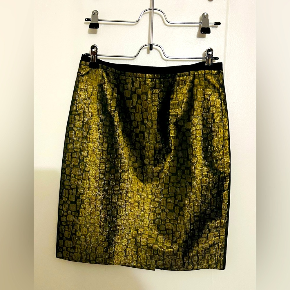 NWT LOFT BROCADE GOLD BROWN BACK ZIP UP MINI SKIRT GIRAFFE 🦒 PRINT GOLD SPARKLY